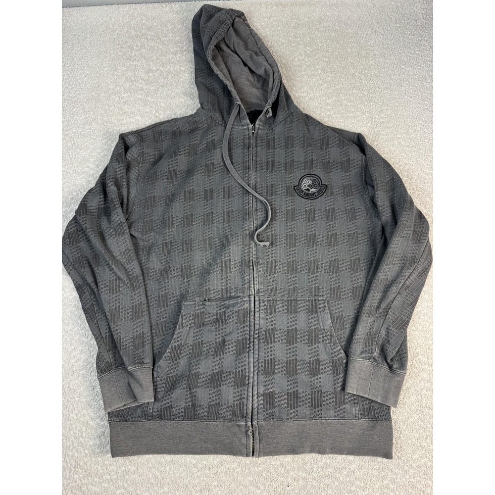 686 Hoodie Mens Large Gray Full Zip Geometric Pattern Logo Sweatshirt Casual